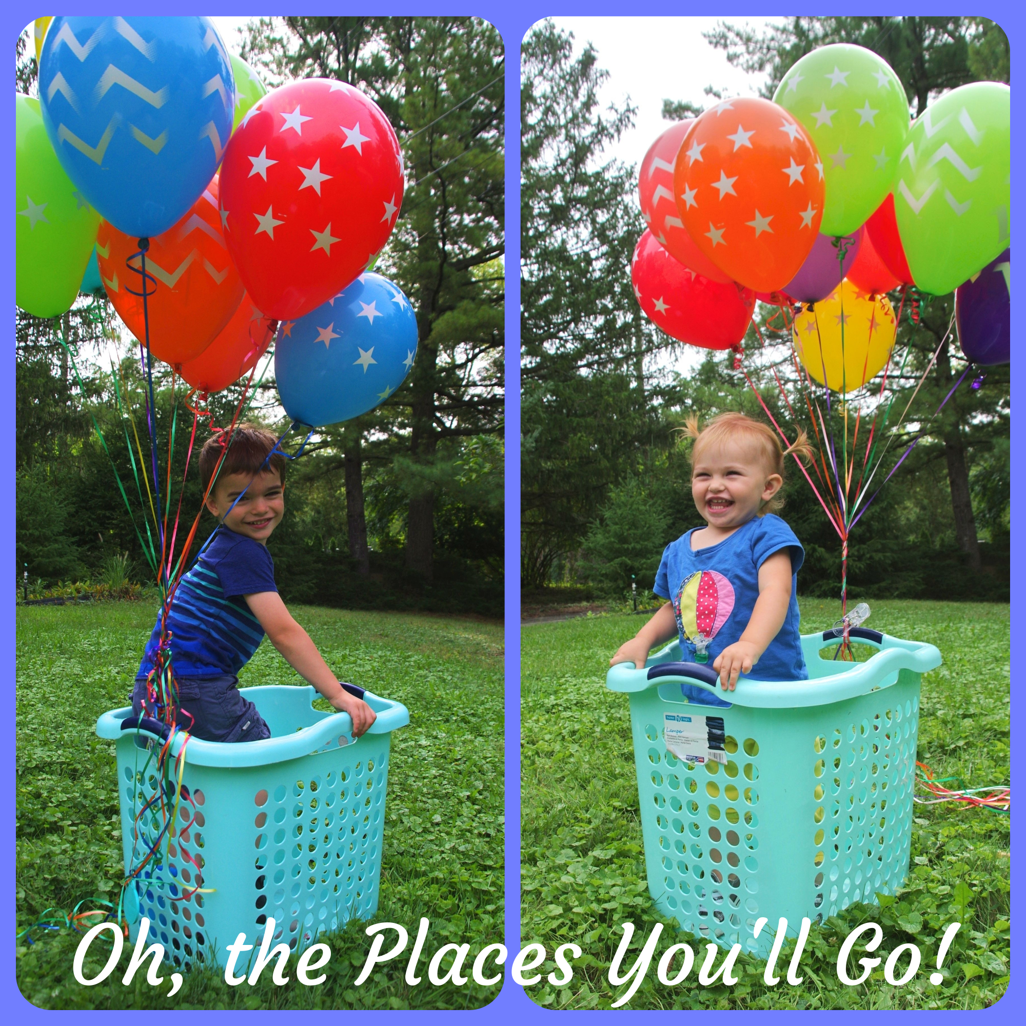 Pretend hot air balloon with preschoolers in basket