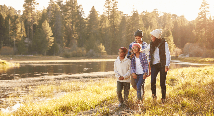 family outdoors in fall