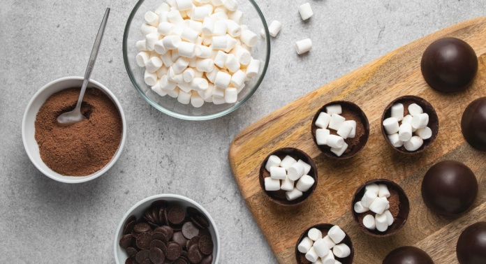 hot cocoa bomb ingredients displayed on counter