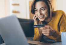 woman making online purchases with credit card