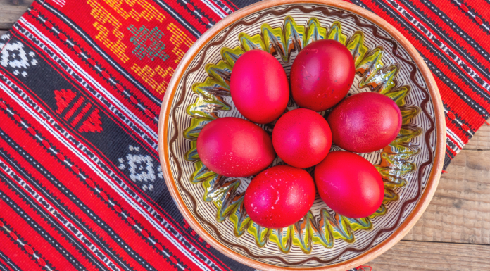 eggs dyed red for Greek Orthodox Easter
